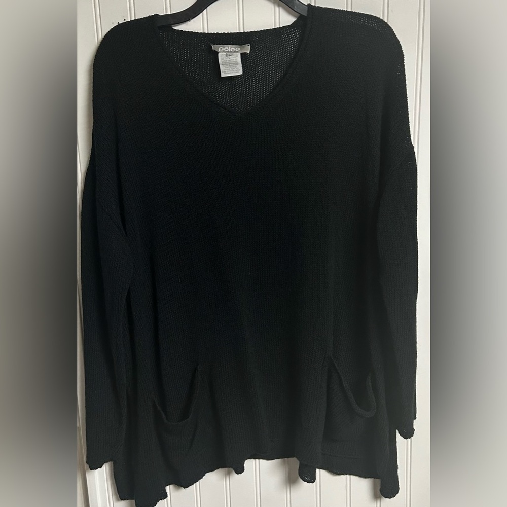 Poles Black Long Sleeve Open Knit Sweater TU One Size Baggy Made In France